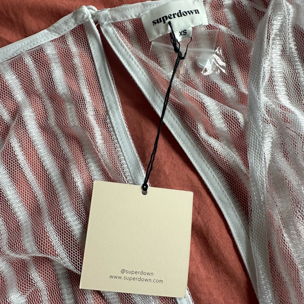 Superdown Sheer Striped Bodysuit in White - Picture 2 of 2